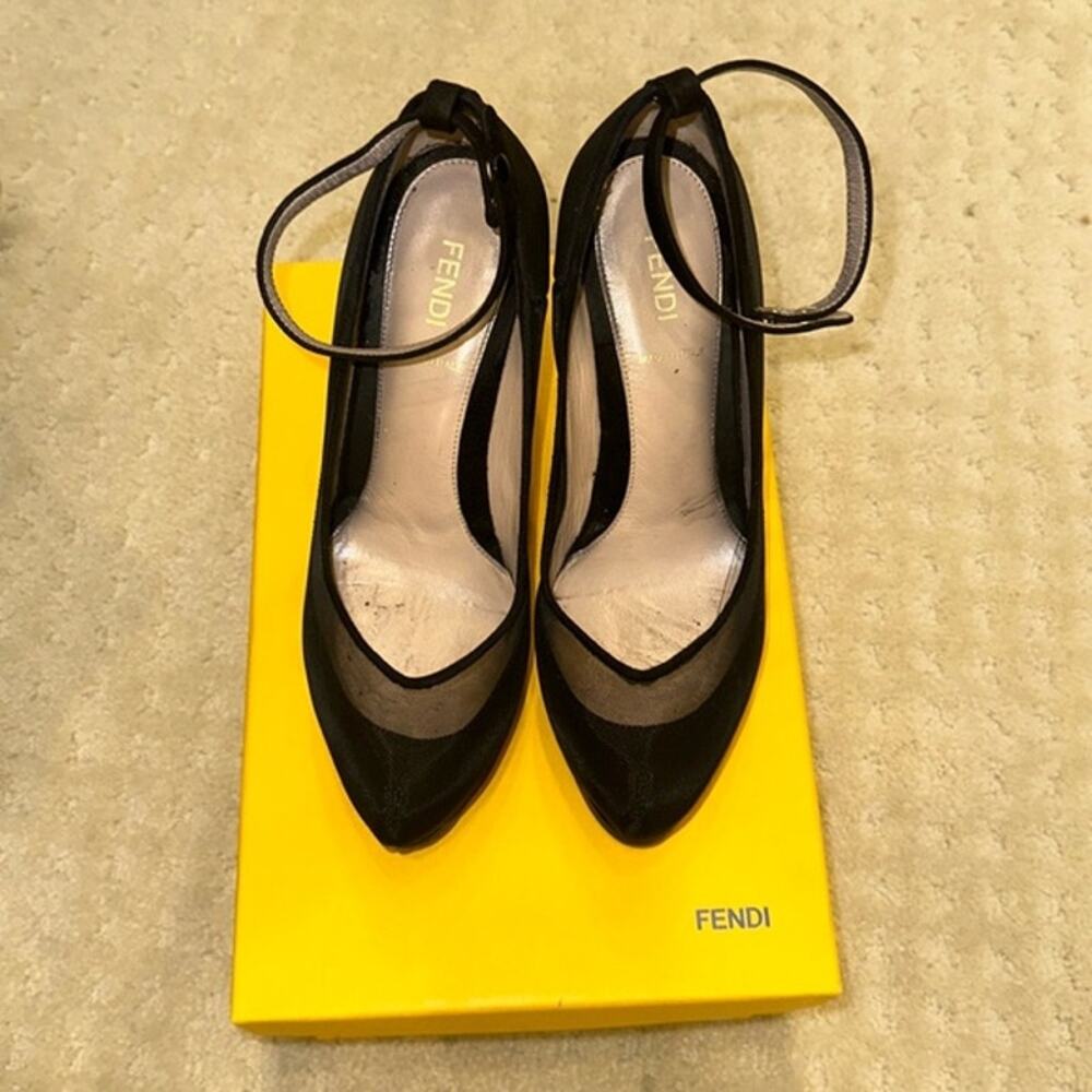 Fendi -  Mesh & Suede Decollete Platform Heel